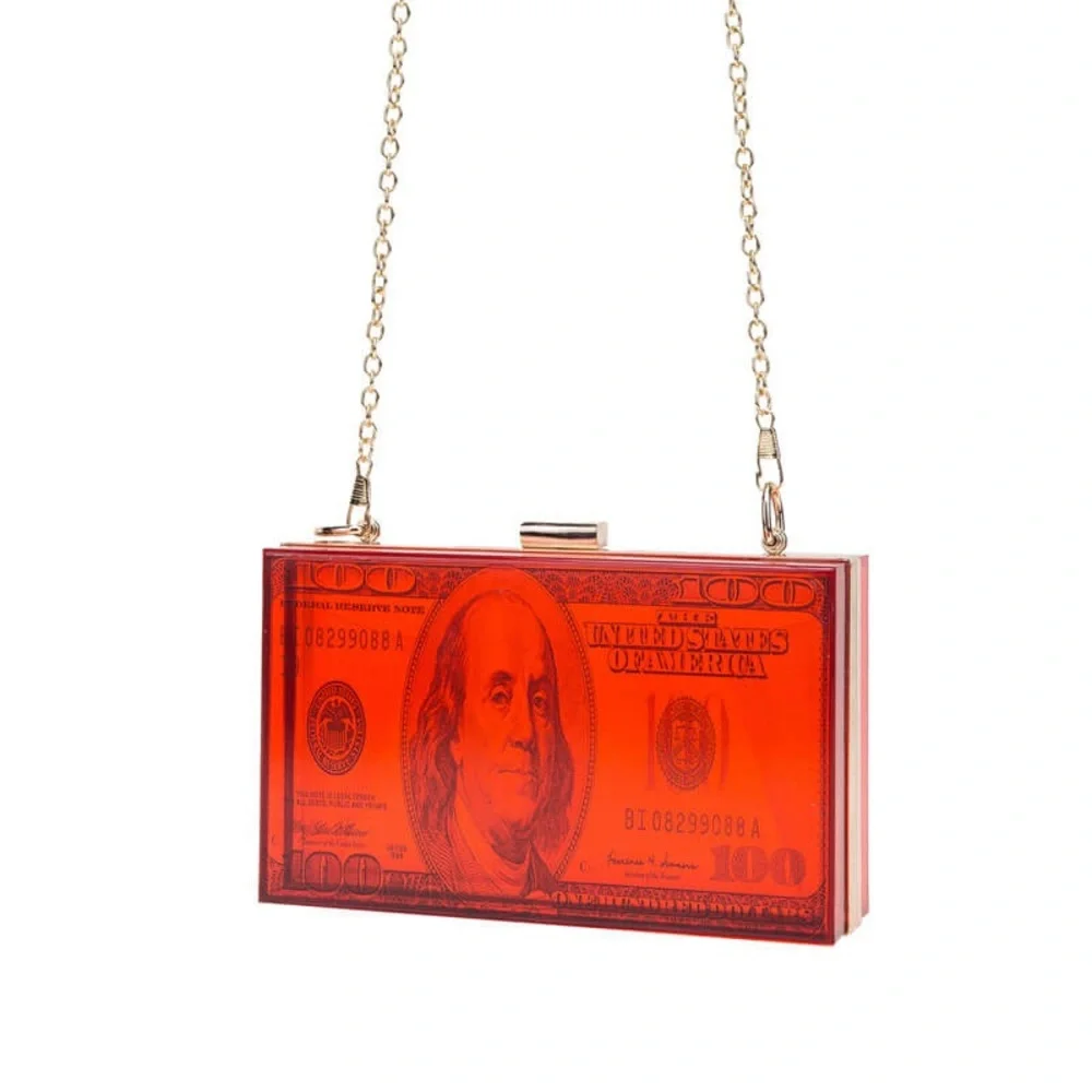 Red Trendy Over The Shoulder Clutch $100 USD Currency 💰Gold Hardware Crossbody